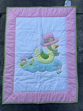 Vintage 80s House of Hatten Quilted Nursery Crib Blanket Momma  2 Duckies 47x35