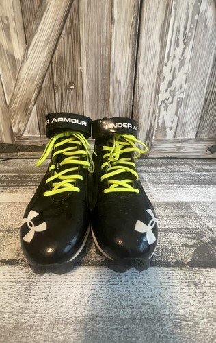 Adult Men's Under Armour Black White Logo Neon Green Laces 12 Football Cleats - Picture 7 of 9