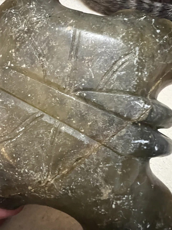 ANTIGUO CUENCO DE LOTO TALLADO CHINO PIEDRA DURA Foto 3 de 4