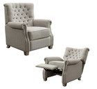 RECLINER ACCENT CHAIRS Tufted Push Back Beige/Gray Fabric Upholstery