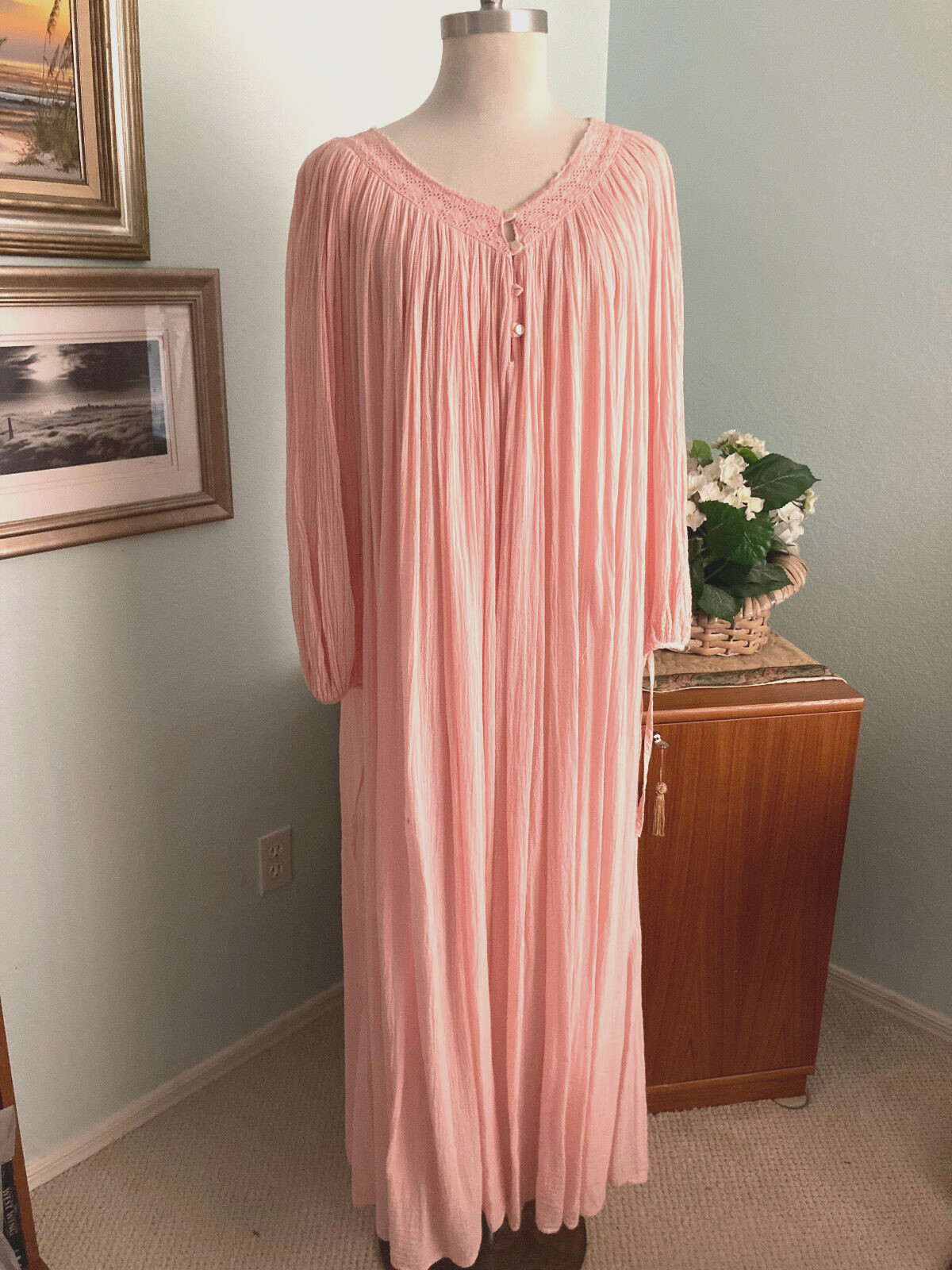 Vintage 70s Amerikan Climax Pink Gauze Dress Medium Gem