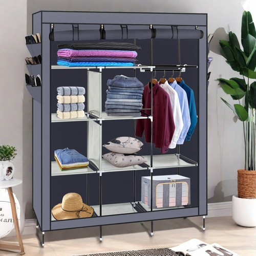 4-Tier Closet Storage Cabinet - Gray, Non-woven Fabric, Side Pockets & High Legs - Picture 12 of 24