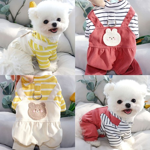 Puppy Dog Clothes Rompers Striped Jumpsuit Pet Four-Legged Clothes Overalls UK - Picture 3 of 24