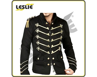 Leslie Brandneu Herren Schwarz Runway Lux Gold Stickerei Napoleon Jacke