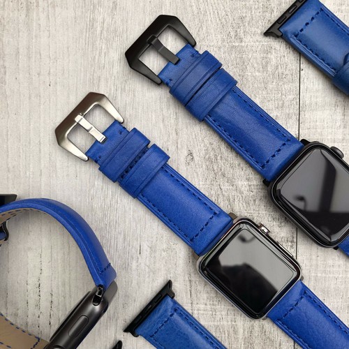 Per Apple Watch 7 6 40/41/44/45 mm vera pelle di vitello blu IWATCH  Cinturino Band | eBay