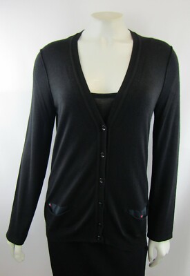 YSL Yves Saint Laurent Black Cashmere 2PC Set Cardigan Shell Large 