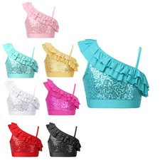 Kids Girls Shirt Latin Top Across Camisole Yoga Tank Ruffle Vest Asymmetrical