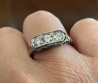2.00Ct Simulated Diamond 3 Stone Art Deco Engagement Ring 14k White Gold Plated