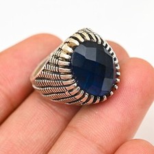 Blue Onyx Solid 925 Sterling Silver Statement Designer Men's Ring, All Size M828
