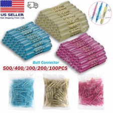 500/100pcs Waterproof Heat Shrink Crimp Splice Wire Connectors Butt Terminal Kit