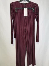 Ruti Deep Burgundy Relaxed Pleated Top and Pants Set Size Small *NWT*