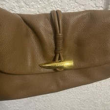 DKNY Vintage Brown Crossbody Bag 100% Cow Leather Medium Flap Gold horn closure