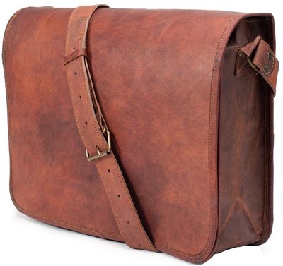 Men's Vintage Brown Leather Full Flap Messenger Laptop Satchel Shoulder Bag