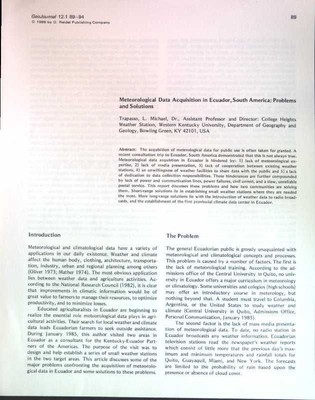 Meteorological Data Acquisition in Ecuador, South America: Problem and Solutions