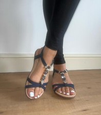 Sandals Shoes Elastic Strappy Summer Open Toes Comfy Bling Ladies Womens Sizes