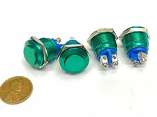 4 x Green Push Button Switch Metal Normally opened 16mm Round IP67 Momentary G3