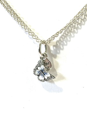PANDORA Charm Sterling Silver ALE S925 Blue Butterfly Quote Double