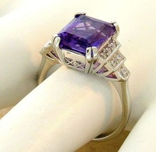 DECO VINTAGE STYLE 925 SOLID STERLING SILVER LAB-CREATED AMETHYST  CZ RING 224Z