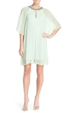 Adrianna Papell Embellished Chiffon Capelet Dress  (Size 10)
