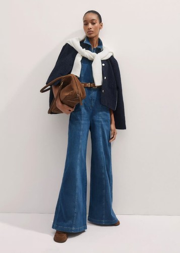ME + EM Palazzo Stretch Denim Travel Jumpsuit - MSRP $425 Size US10 - BNWT - Picture 2 of 7
