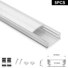 5×1M LED Aluminium Channel Profile 3.3ft Extrusion Diffuser Strip Lights Cover