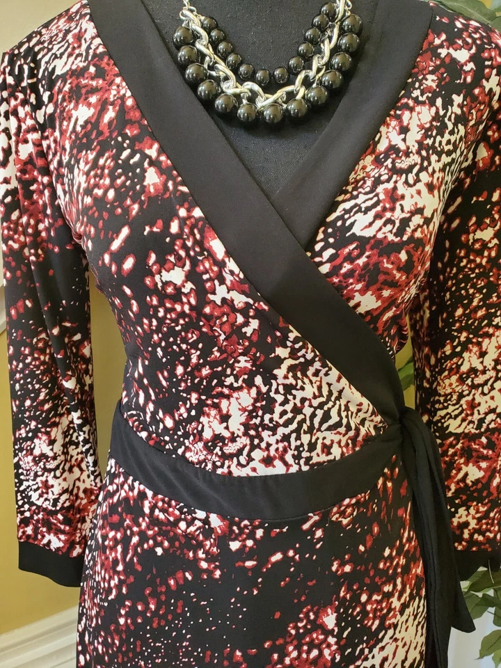 Vestido envolvente Style & Co XS elástico lazo cintura mangas 3/4 colorido abstracto para mujer Foto 2 de 4