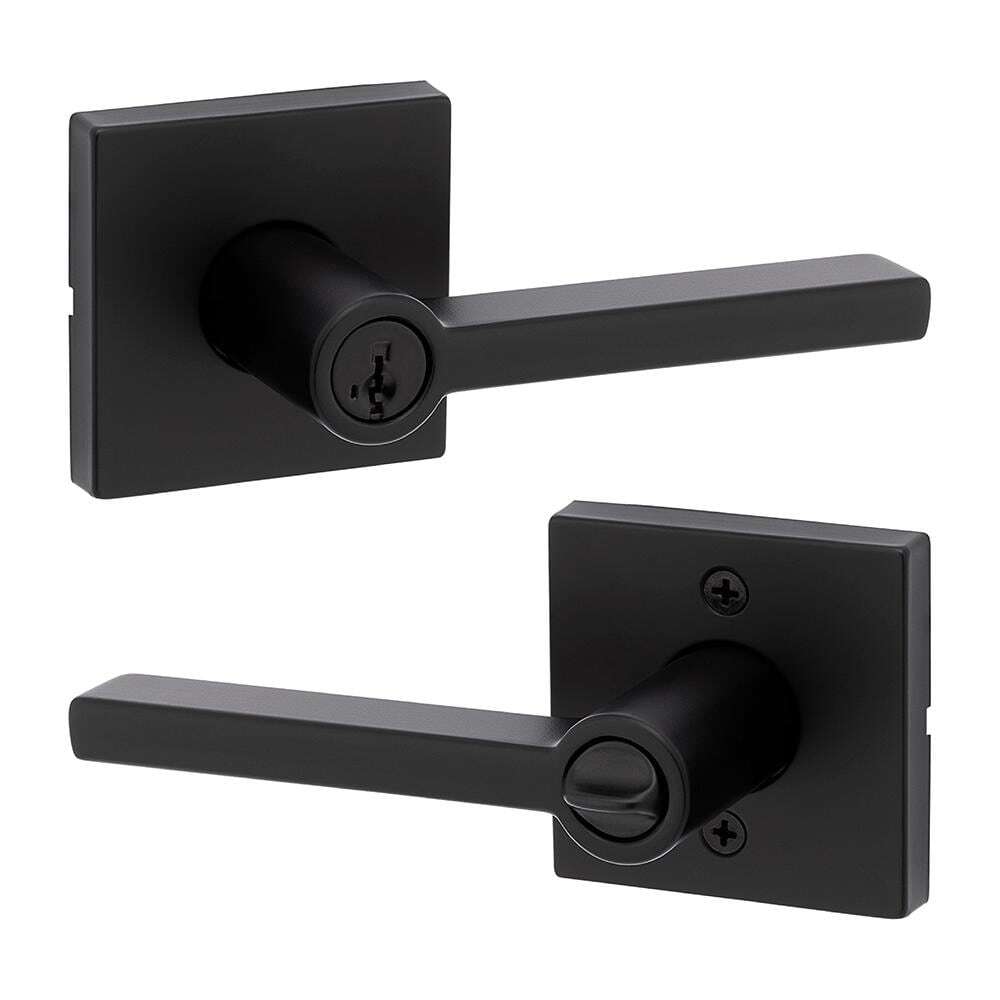 Kwikset Halifax Square Matte Black Keyed Entry Door Handle w