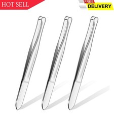 3 Pieces Stainless Steel Round Tip Tweezers Eyebrow Hair Removal Tweezers Mak...