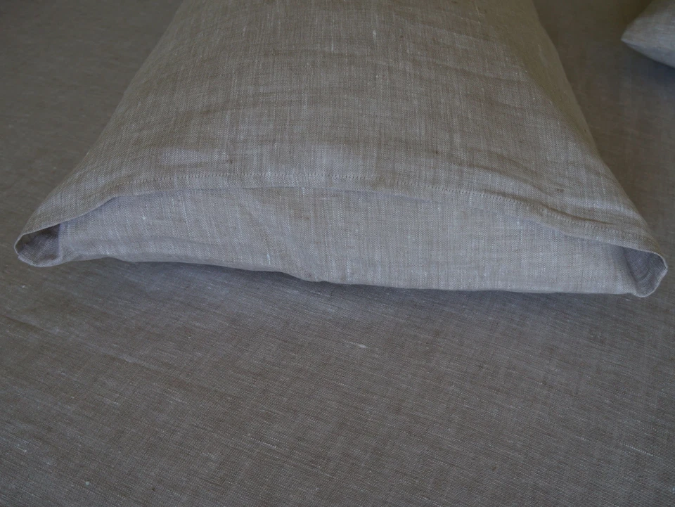 Conjunto de 2 fronhas de linho capa falsa aveia 100% linho padrão Queen King Euro - Imagem 2 de 4