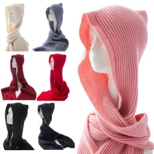Women Lady Winter Knitted Hooded Scarf Neck Ear Warmer Wrap Crochet Scarves
