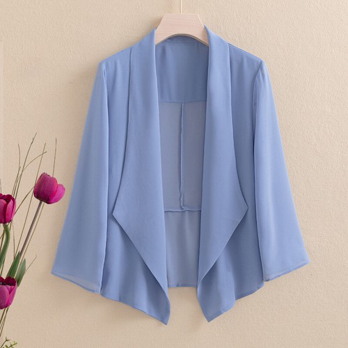 Women Mesh Chiffon Shawl Shrug Cardigan Blazer 3/4 Sleeve Jacket Coat Top - Picture 21 of 27