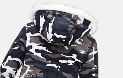 NEW Men's Winter Thick Camo Jacket Coat Fur Collar Hooded