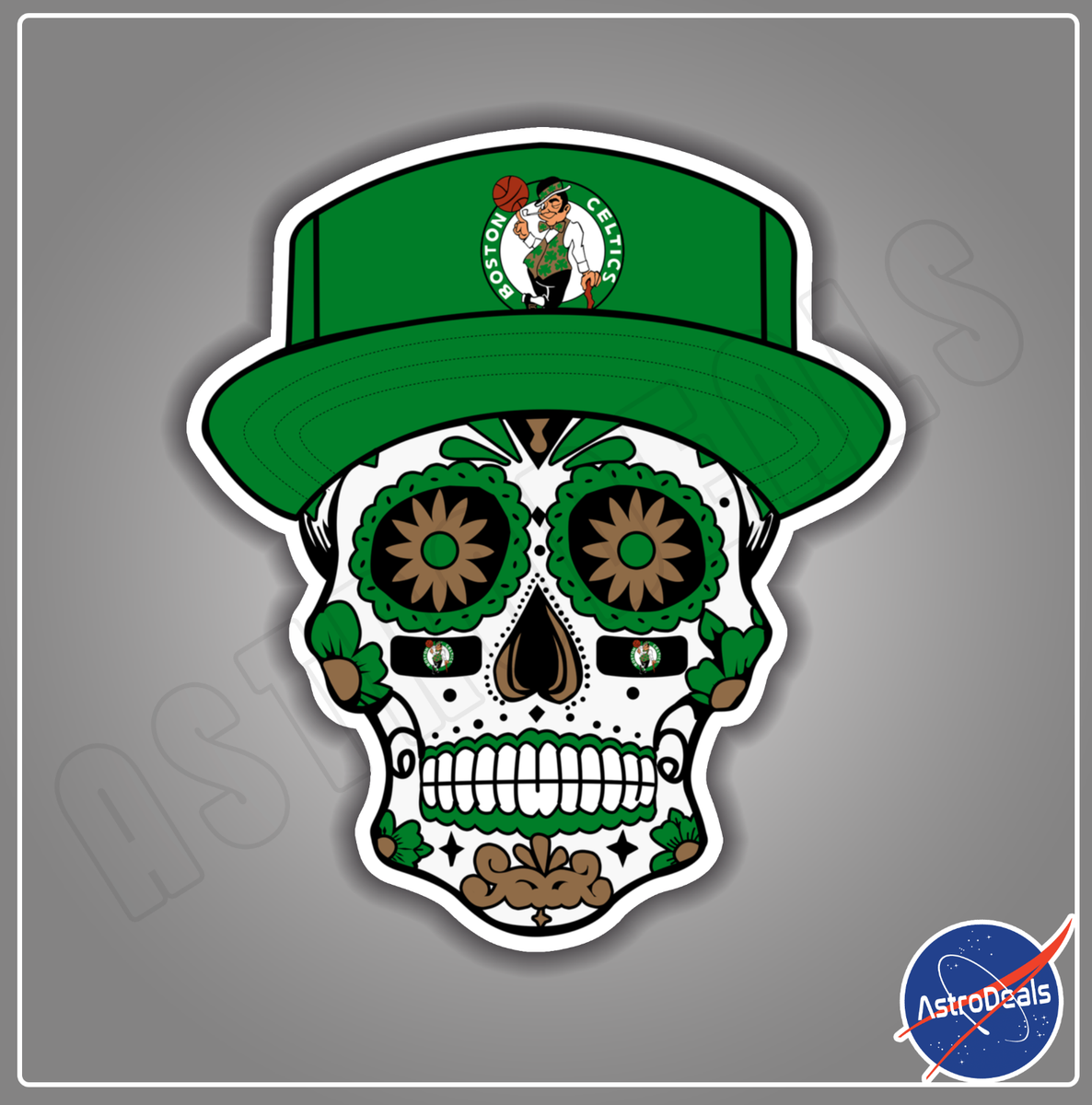 Boston Celtics Sugar Skull Basketball Logo Sticker Decal *Size: 3