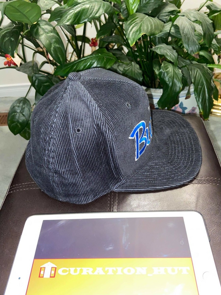 Burton Black Corduroy Blue Script Snapback Hat Cap Retro Style