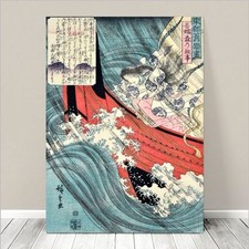 Vintage Japanese SAMURAI GEISHA SEA Art CANVAS PRINT 8x12"~ Kuniyoshi  #247