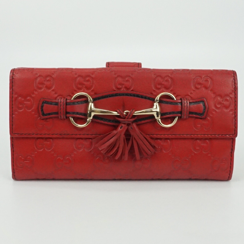 Auth Gucci Fold Purse #1507 Long Wallet Horsebit Gg Red Leather
