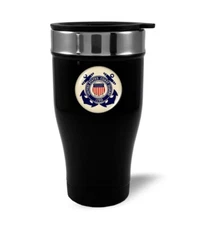Black Coffee Travel Mug with United States Coast Guard Emblem