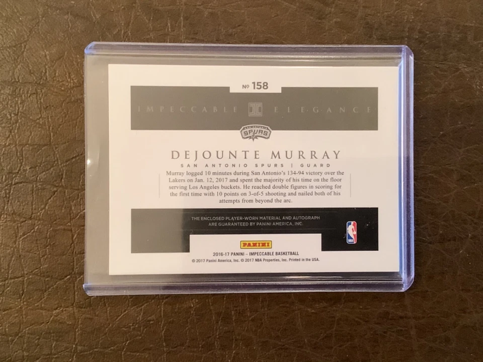2016-17 Panini Impeccable Dejounte Murray Rookie Patch Auto RC 30/99 - Image 2 of 2