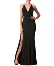 NEW Dress the Population Iris Slit Crepe Gown in Black- Size S D6461