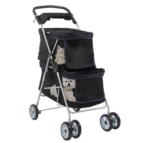 Hot Pet Stroller for 2Dogs and Cats,Double 4Wheel Cat Pet Carriers Bag Jogger