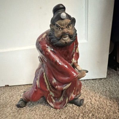 Hand Painted Red Ceramic Kneeling Person Figurine Glossy Decorative Accent