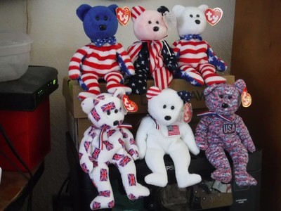 6 Ty Beanie Bear Patriotic Lot Liberty Jack Spangle USA America PE Pellets