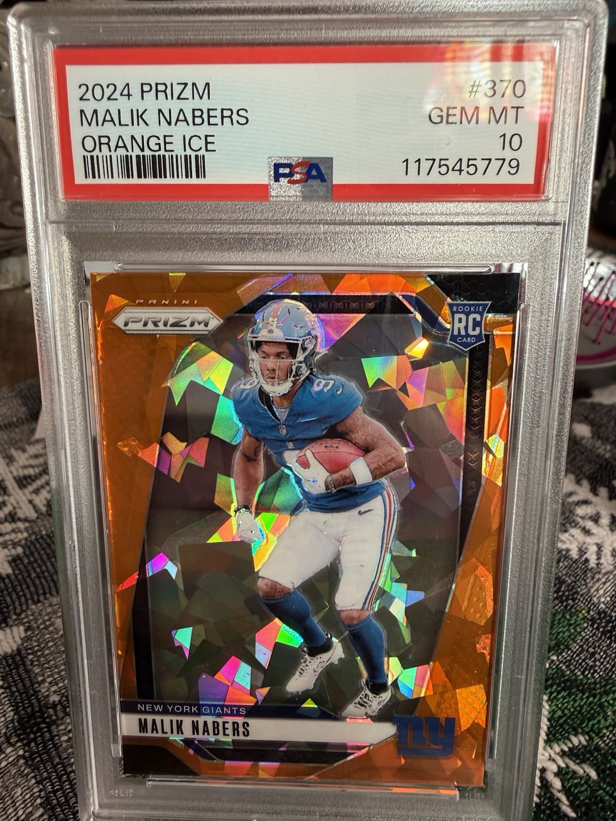 Malik Nabers 2024 Prizm Orange Cracked Ice #370 PSA 10