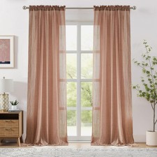 Blush Pink Sheer Curtains 54 Inch Length for Bedroom Small Windows, Light Fil...