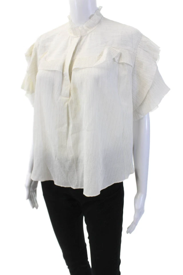 Isabel Marant Womens Short Sleeve Tiered Striped Top White Cotton Size FR 38 - Image 2 of 4