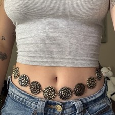 Vintage Style Mixed Metal Rose Concho Chain Belt Boho Western M L
