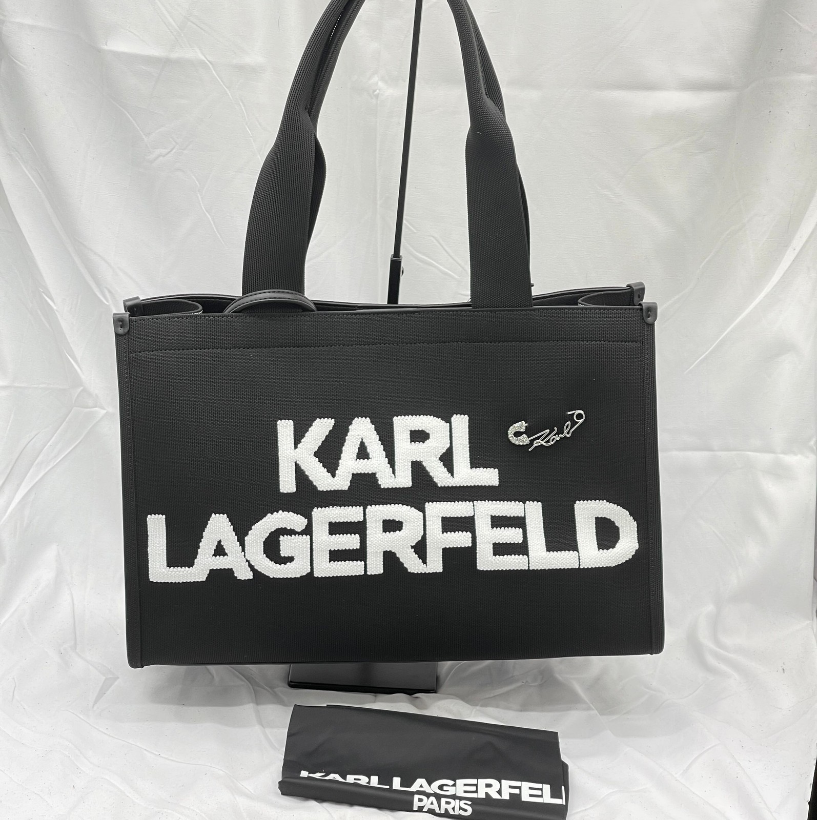 Karl Lagerfeld Womens Kristina Large Logo Tote Bag Jacquard Black/White