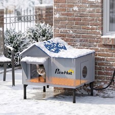 Heated Cat House Weatherproof with Heating Pad, Elevated Base, Escape Door