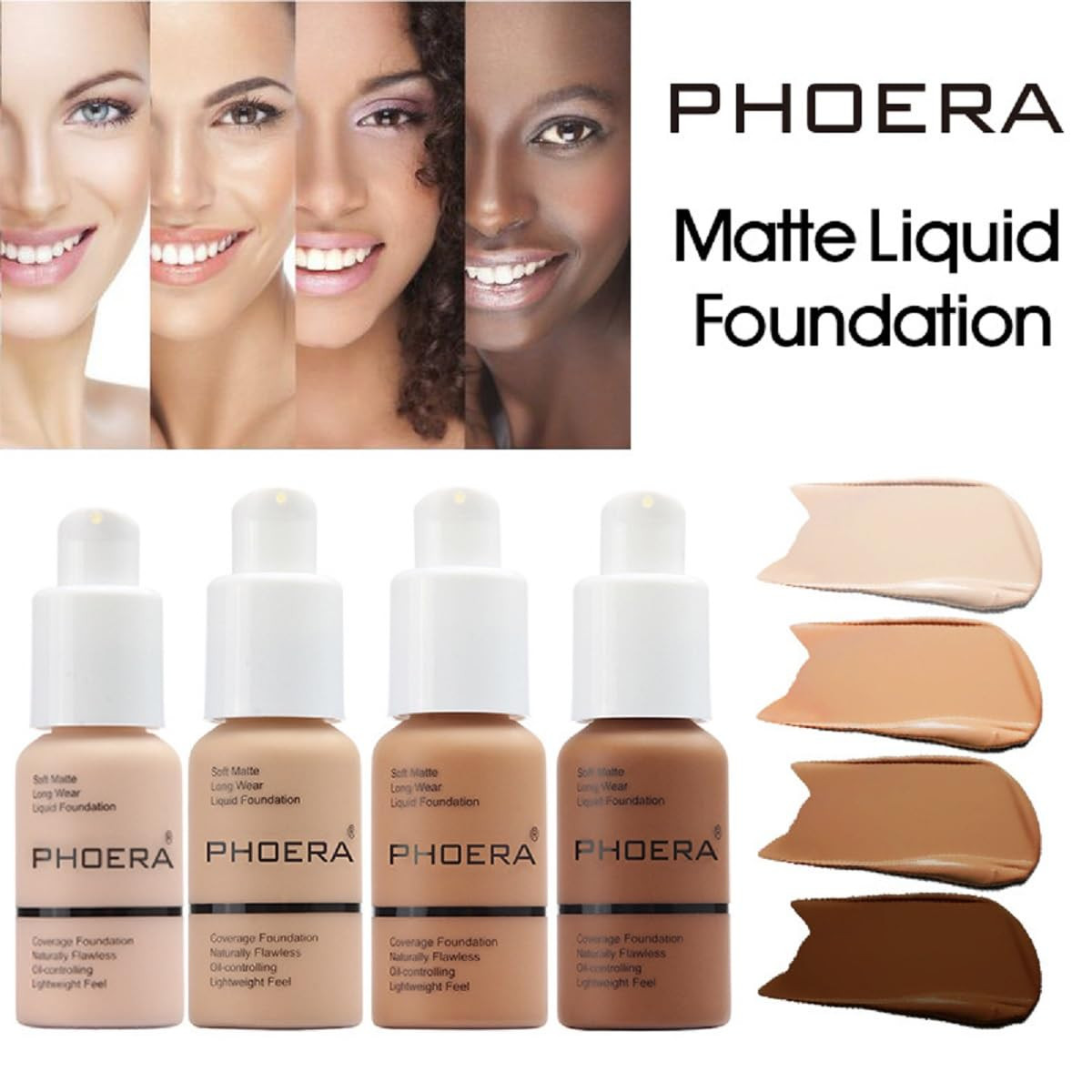 2 Pack PHOERA Foundation 104 Buff Beige Makeup,Full Coverage Foundation for Wome