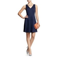 Banana Republic Size 14 Sleeveless Dress Navy Blue V Neck Fit And Flare